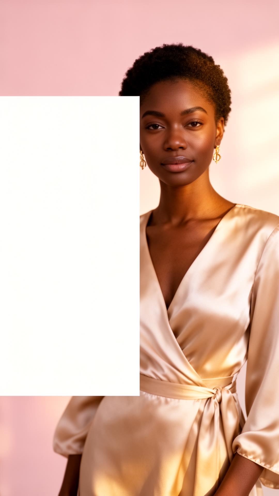 A woman in champagne silk embodying the Crowned Mamas brand